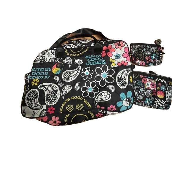 Justice "Always Good Vibes" Overnight Tote Gym Bag Duffle w/Makeup & change Bag - Picture 2 of 3
